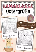 Vorschau - Mal- und Bastelvorlagen - Lamaklasse Ostergrüße zum Ausmalen - Deckblatt