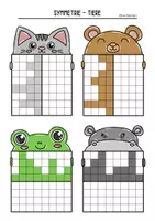 Vorschau - Mal- und Bastelvorlagen - Symmetrie üben - Pixelbilder/Kunst Tiere - Seite 1