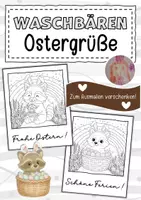 Vorschau - Mal- und Bastelvorlagen - Waschbärenklasse Ostergrüße zum Ausmalen - Deckblatt