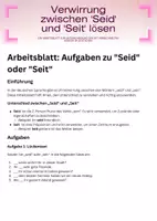 Vorschau - Arbeitsblätter - Arbeitsblatt Aufgaben zu "seid" oder "seit" - Deckblatt