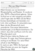 Vorschau - Arbeitsblätter - Albert Einstein Lesen und Verstehen Arbeitsblätter mit Lesetext, Fragen - Seite 1