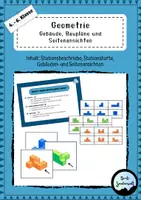 Vorschau - Stationenlernen - Geometrie 4. - 6. Klasse: Seitenansichten zuordnen – Würfelgebäude erkennen - Deckblatt