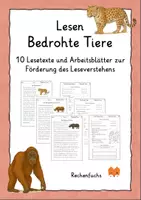 Vorschau - Arbeitsblätter - Lesen Bedrohte Tiere - Leseverstehen - Deckblatt
