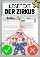 Vorschau - Arbeitsblätter - Der Zirkus - Lesetext mit Fragen + Lösung - Deckblatt