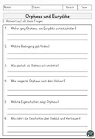 Vorschau - Arbeitsblätter - Griechische Sagen - Orpheus und Eurydike Lesen und Verstehen Arbeitsblätter mit Lesetext, Fragen - Seite 3
