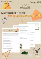 Vorschau - Test - Klassenarbeit Fabeln - Deckblatt