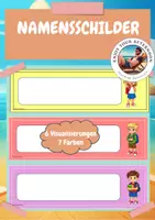 Vorschau - Mal- und Bastelvorlagen - Namensschilder für die Grundschule – 7 Farben & 6 Designs - Deckblatt
