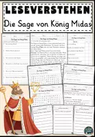 Vorschau - Arbeitsblätter - Die Sage von König Midas Lesen und Verstehen Arbeitsblätter mit Lesetext, Fragen - Deckblatt