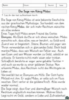 Vorschau - Arbeitsblätter - Die Sage von König Midas Lesen und Verstehen Arbeitsblätter mit Lesetext, Fragen - Seite 1