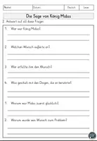 Vorschau - Arbeitsblätter - Die Sage von König Midas Lesen und Verstehen Arbeitsblätter mit Lesetext, Fragen - Seite 2