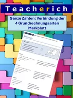 Vorschau - Merkblätter - Ganze Zahlen - Verbindung der 4 Grundrechnungsarten - Merkblatt - Deckblatt