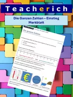 Vorschau - Merkblätter - Die Ganzen Zahlen - Einstieg - Merkblatt - Deckblatt