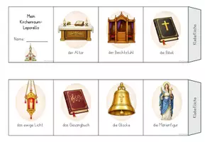 Vorschau - Bildkarten - Kirchenraum Leporello - 2 Versionen (in Farbe & Ausmalbild) - beschriftet & als Lückenversion - Seite 1