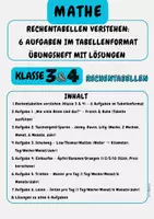 Vorschau - Arbeitsblätter - Rechentabellen verstehen: 6 Aufgaben im Tabellenformat Übungsheft mit Lösungen - Klasse 3 & Klasse 4 - Deckblatt
