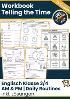 Vorschau - Arbeitsblätter - Telling the Time | Uhrzeiten Englisch Klasse 3/4 | AM & PM, Daily Routines - Deckblatt