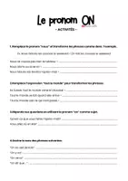Vista previa - Hojas de trabajo - Le pronom ON - grammaire et fiche de travail + corrigés - página 1
