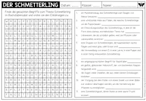 Vorschau - Arbeitsblätter - DER SCHMETTERLING - Begriffe Suchsel - Seite 1