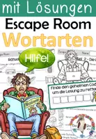 Vorschau - Arbeitsblätter - Wortarten - Escape Room - Artikel, Nomen, Verben, Adjektive - mit Lösungen - Deckblatt