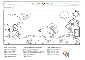 Vorschau - Arbeitsblätter - Leseverständnis Ausmalbild - FRÜHLING / SPRING (2 Varainten: Deutsch & Englisch - ideal für DaZ, Englisch, Vertretungsstunde) - Seite 2