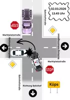 Vorschau - Arbeitsblätter - Unfall mit Polizeiauto (Zeugenaussagen und Unfallskizze) - Seite 1