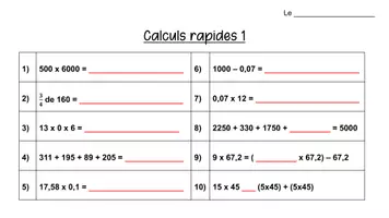 Aperçu - Feuilles d'exercices - Fiches de calcul mental évolutives bis - Page de couverture