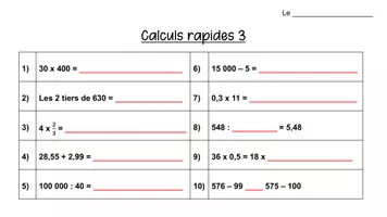 Aperçu - Feuilles d'exercices - Fiches de calcul mental évolutives bis - Page 2