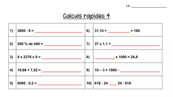 Aperçu - Feuilles d'exercices - Fiches de calcul mental évolutives bis - Page 3