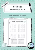 Vorschau - Arbeitsblätter - Hohlmaße: Umrechnungen mit Milliliter (3. - 4. Klasse) - Deckblatt