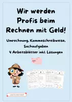 Vorschau - Arbeitsblätter - Rechnen mit Geld - Komma, Umrechnung, Sachaufgaben - Deckblatt
