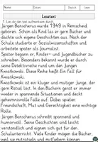 Vorschau - Arbeitsblätter - Jürgen Banscherus Lesen und Verstehen Arbeitsblätter mit Lesetext, Fragen - Seite 1