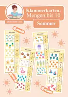 Vorschau - Aufgabenkarten - 4x Klammerkarten Sommer & Ferien: Mengen & Zählen im Zahlenraum bis 10 - Deckblatt