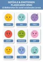 Vorschau - Fördermaterial/Inklusion - Gefühle & Emotionen Flashcards (ENG) – 12 Bildkärtchen für sozial-emotionales Lernen, Morgenkreis. Sprachförderung & Englisch als Zweitsprache. - Deckblatt