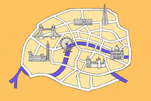 Vorschau - Arbeitsblätter - Sehenswürdigkeiten / Stadtplan von London + Fluss Themse - Seite 1
