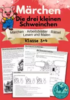 Vorschau - Arbeitsblätter - Drei kleine Schweinchen_Märchentext, Fragen, Arbeitsblätter - Deckblatt
