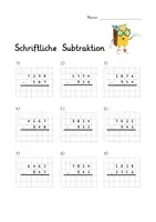 Vorschau - Arbeitsblätter - Doppelseitiges Übungsblatt schriftliche Subtraktion Borgetechnik / Entbündeln mit Lösungsblatt - Deckblatt