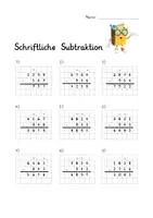 Vorschau - Arbeitsblätter - Doppelseitiges Übungsblatt schriftliche Subtraktion Borgetechnik / Entbündeln mit Lösungsblatt - Seite 2
