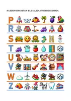 Vorschau - Arbeitsblätter - Alphabet A–Z – Falsches Bild finden | Wahrnehmung & Wortschatz - Seite 3