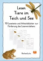 Vorschau - Arbeitsblätter - Lesen Tiere im Teich und See - Leseverstehen - Deckblatt