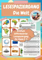Vorschau - Arbeitsblätter - Lesespaziergang Die Welt und die Kontinente🌍 | Dreifach differenziert – Klasse 2–3 | Sachunterricht & Lesen - Deckblatt