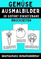 Vorschau - Arbeitsblätter - Gemüse Ausmalbilder für Kinder – 20 sofort einsetzbare Druckseiten | Kindergarten & 1. Klasse - Deckblatt