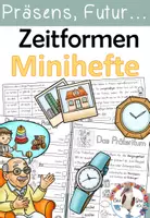 Vorschau - Arbeitsblätter - Zeitformen - Minihefte - Kopiervorlage mit Lösungen - Präsens, Perfekt, Präteritum, Futur - Deckblatt