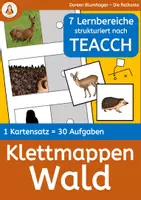 Vorschau - Mal- und Bastelvorlagen - Tiere im Wald - Klettmappe nach Teacch - 1 Kartensatz - 30 Aufgaben - Deckblatt
