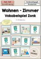 Vorschau - Spiele - Wohnen Zimmer Haus - Vokabelspiel Zonk DaZ DaF Sprachförderung Grundschule - Deckblatt
