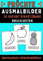 Vorschau - Mal- und Bastelvorlagen - Früchte & Obst Ausmalbilder – 20 sofort einsetzbare Druckseiten für Kindergarten & 1. Klasse - Deckblatt