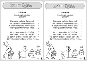 Vorschau - Arbeitsblätter - Lyrik an Ostern - Ostergedichte und Aufgaben - Sammlung unterschiedlicher Aufgabenarten rund um das Thema Gedichte (Formale Analyse - Reim, Vers, Strophe und handlungs- und produktionsorientierte Aufgaben - Comic, Standbild, Szenisches Spiel, Post,...) - Seite 1