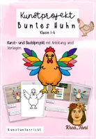 Vorschau - Mal- und Bastelvorlagen - Kunst: Buntes Huhn – Farbenfrohes Kunst- und Bastelprojekt mit Anleitung & Vorlagen (Ostern, Klasse 1, 2, 3, 4, auch fachfremd) - Deckblatt