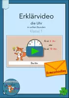 Vorschau - Unterrichtsreihen - Homeschooling Paket die Uhr Klasse 1 volle Stunden lesen mit Erklärvideo - Deckblatt