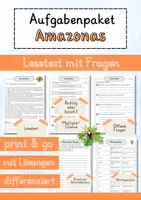 Vorschau - Arbeitsblätter - Amazonas Lesetext einfach verständlich mit Aufgaben + Lösungen und Wortspeicher Leseverstehen - Deckblatt