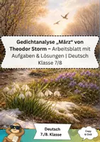 Vorschau - Arbeitsblätter - Gedichtanalyse „März“ von Theodor Storm – Arbeitsblatt mit Aufgaben & Lösungen | Deutsch Klasse 7/8 - Deckblatt