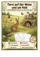 Vorschau - Arbeitsblätter - Tiere auf der Wiese und am Feld – 28 STECKBRIEFE und Großes Tier-Quiz (30 Fragen) - Deckblatt